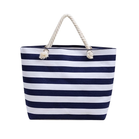 huayou Striped Canvas Beach Tote Bag, 42x13x56.6 Inch Rope Handle Large Capacity Shoulder Bag, Blue White Stripe Handbag, for Outdoor Beach Travel Picnic Daily Vacation Use