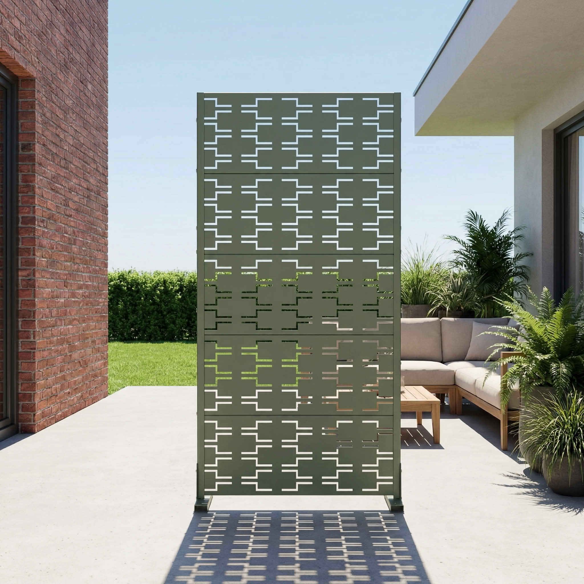 MAYEERTY 59x30x16 Inch Olive Gray Brick Rectangular Galvanized Steel Privacy Screen, 6 Piece Set for Outdoor Street