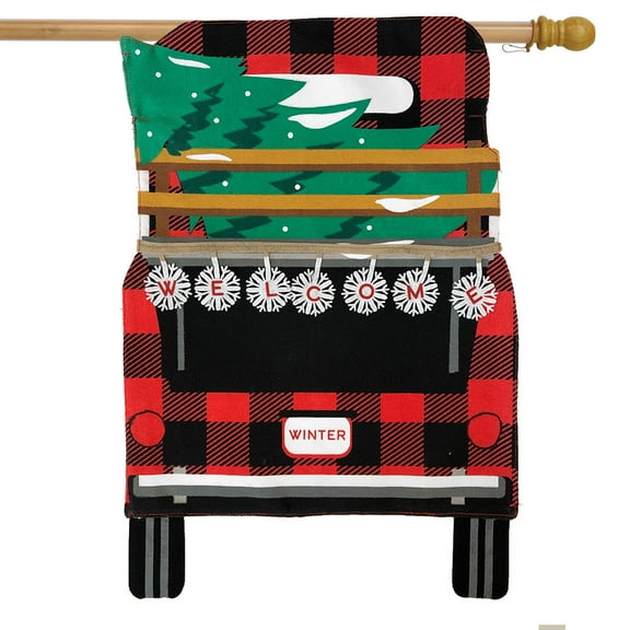 Briarwood Lane Red Checkered Truck Christmas Burlap House Flag