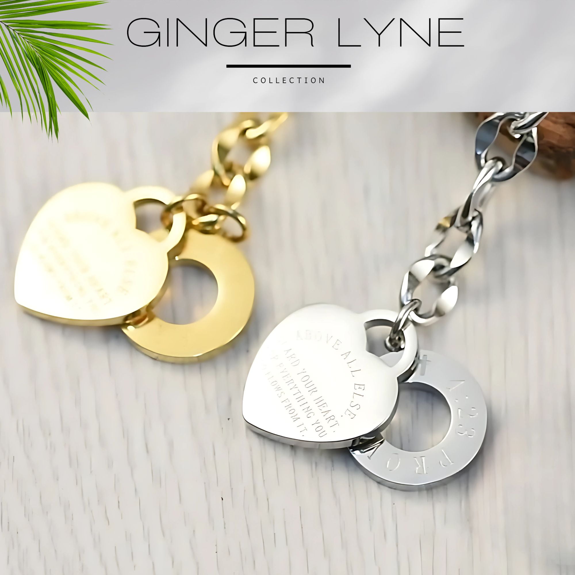 Toggle Clasp Link Bracelet for Women Heart Charm Stainless Steel 7" Fits 6" Wrist Ginger Lyne