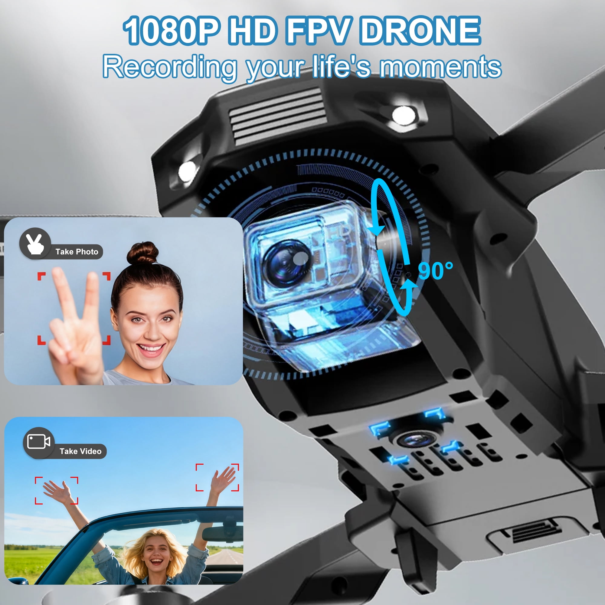 Ourlife Foldable FPV Drone with Dual Cameras, VR Goggles 2.4" Display, Brushless Motor, Obstacle Avoidance RC Quadcopter