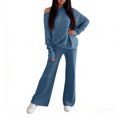 thumbnail image 5 of Winter 2 Piece Set for Women 2 Piece Sets for Women Fall Sweater Sets for Women Womens 2 Piece Outfits One Shoulder Knit Sweater Pullovers Wide Leg Pants Sets Sweatsuit Tracksuit, Blue-XL, 5 of 5