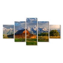 Elephant Stock Grand Teton National Park Wyoming Wall Art - Horizontal Multi Panel Canvas - Living Room Wall Decor - Architecture Multi Panel - Blue And Brown Decor By Susanne Kremer - 42" x 19"