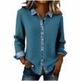 thumbnail image 3 of TaTaai Women's Loose Fit Blouse Long Sleeve Lapel Collar Waffle Knit Design Button Front Denim Style Casual Top Gift, 3 of 5