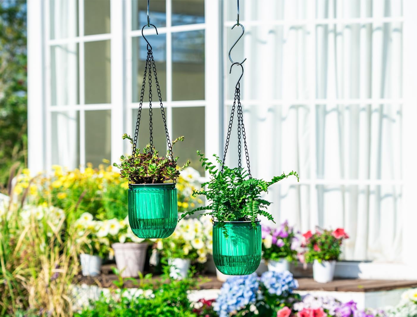 4.5 Inch 2 Pcs Self Watering Hanging Planter Indoor Plant Pots Drainage Holes, Outdoor Small Hanging Planters Flower Pot Basket, Visible Water Level, Plant Hanger Home Decor, Gardening