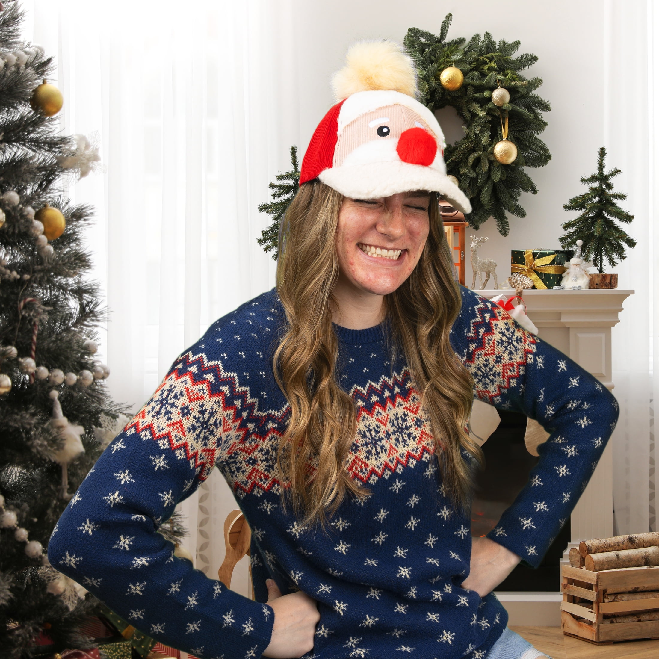 Holiday Time Red Santa Combo Christmas Sherpa Baseball Hat