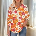 thumbnail image 5 of JTZGDY Floral Tops for Women Boho Printed Summer 3/4 Lenght Sleeve V Neck Graphic Tunic T-Shirts Loose Fit Dressy Casual Western Shirts with Smoked Cuff Sleeves Yellow#02 XXL, 5 of 8