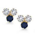 thumbnail image 2 of Gem Stone King 14K Yellow Gold White Created Sapphire and Blue Sapphire Three Stone Stud Earrings for Women (0.82 Cttw, Gemstone September Birthstone, Round 3MM), 2 of 4