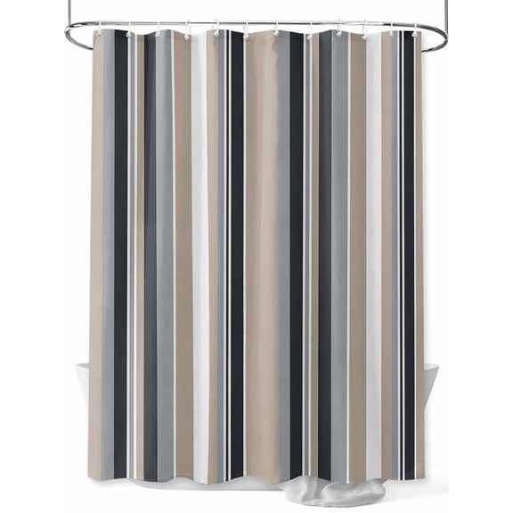 Fsddascl Black Grey Brown Striped Shower Curtain Set - Small 36" x 72" Washable Bathtub Curtain with 12 Hooks, Modern Stripes Art Farmhouse Waterproof Fabric Stall Shower Curtains for Bathroom