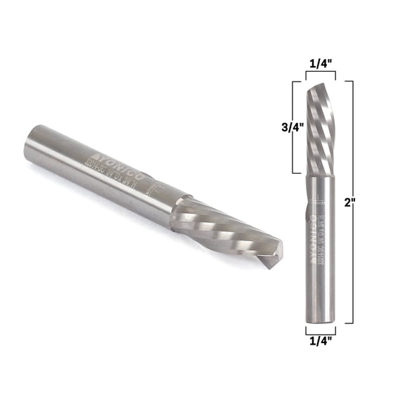 1/4" Diameter O Flute Downcut Spiral End Mill CNC Router Bit - 1/4" Shank - Yonico 32014-SC