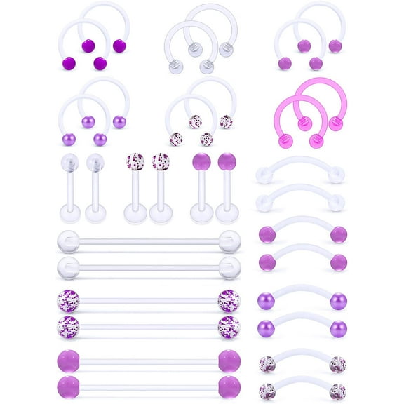 Clear/Pink/Purple Lip Septum Rings Eyebrow Industrial Smiley Piercing Jewelry Plastic Cartilage Helix Tragus Daith Earrings Vertical Labret Medusa Retainers Kits for Surgery Work Sports Purple