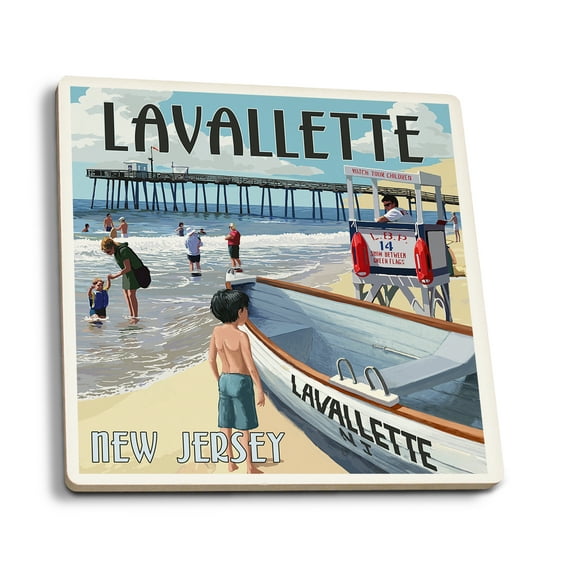 Lavallette, New Jersey, Lifeguard Stand (Absorbent Ceramic Coasters Set of 4 Matching Images, Cork Back, Kitchen Table Decor)