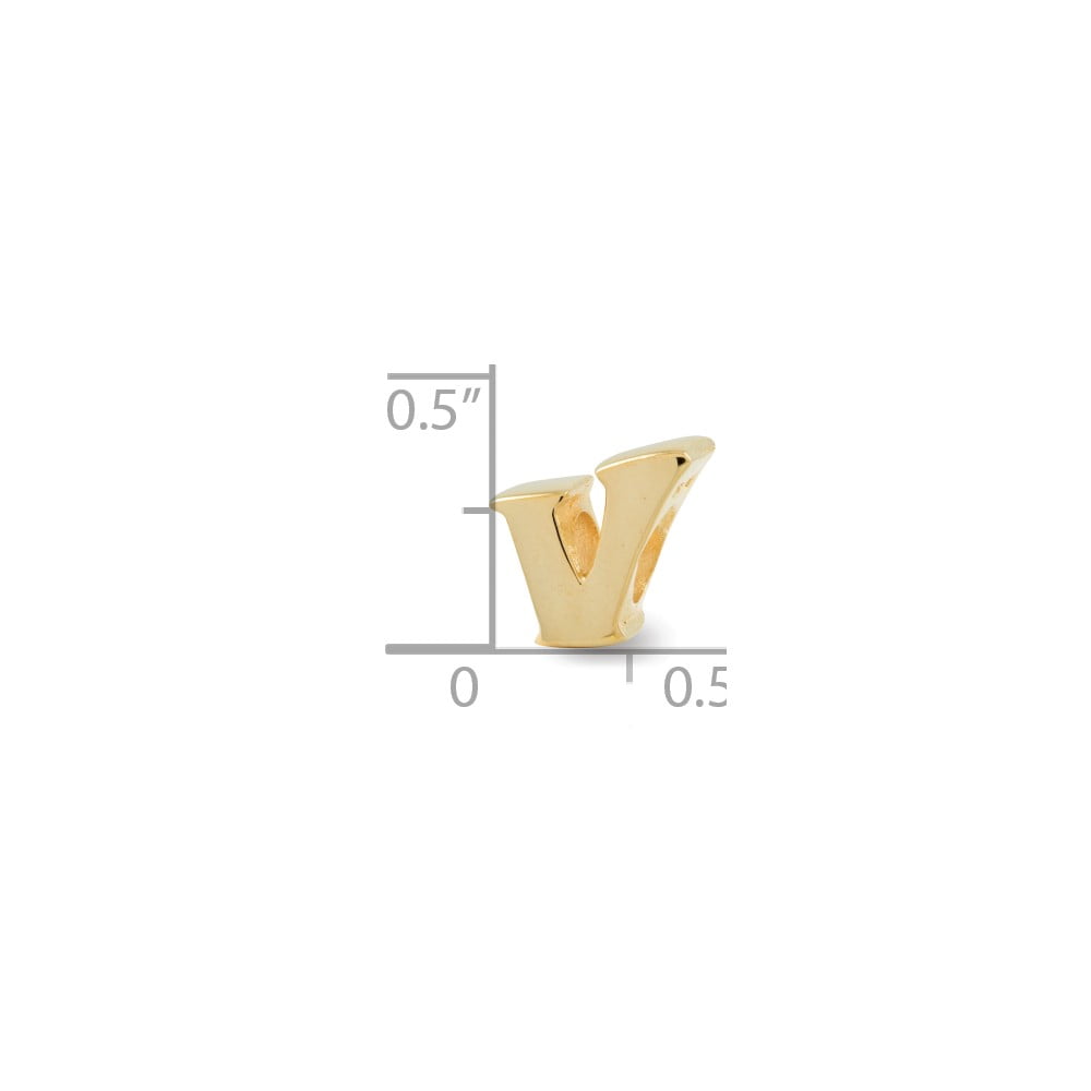 Initial Letter V Charm .925 Sterling Silver & Gold Plated Reflection Beads - QRS468VGP