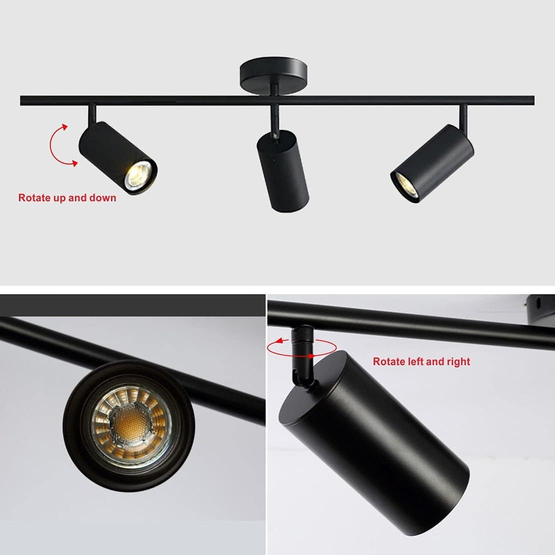 KCO Lighting Modern Matte Black Track Lighting 3-Lights Kitchen Track Lighting Fixtures