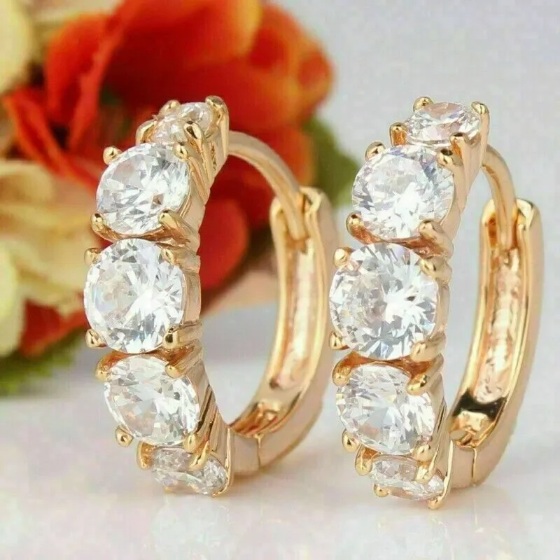 Elegant 4Ct Round-Cut Cubic Zirconia Huggie Hoop Earrings – 18K Yellow Gold Finish Sterling Silver for Women