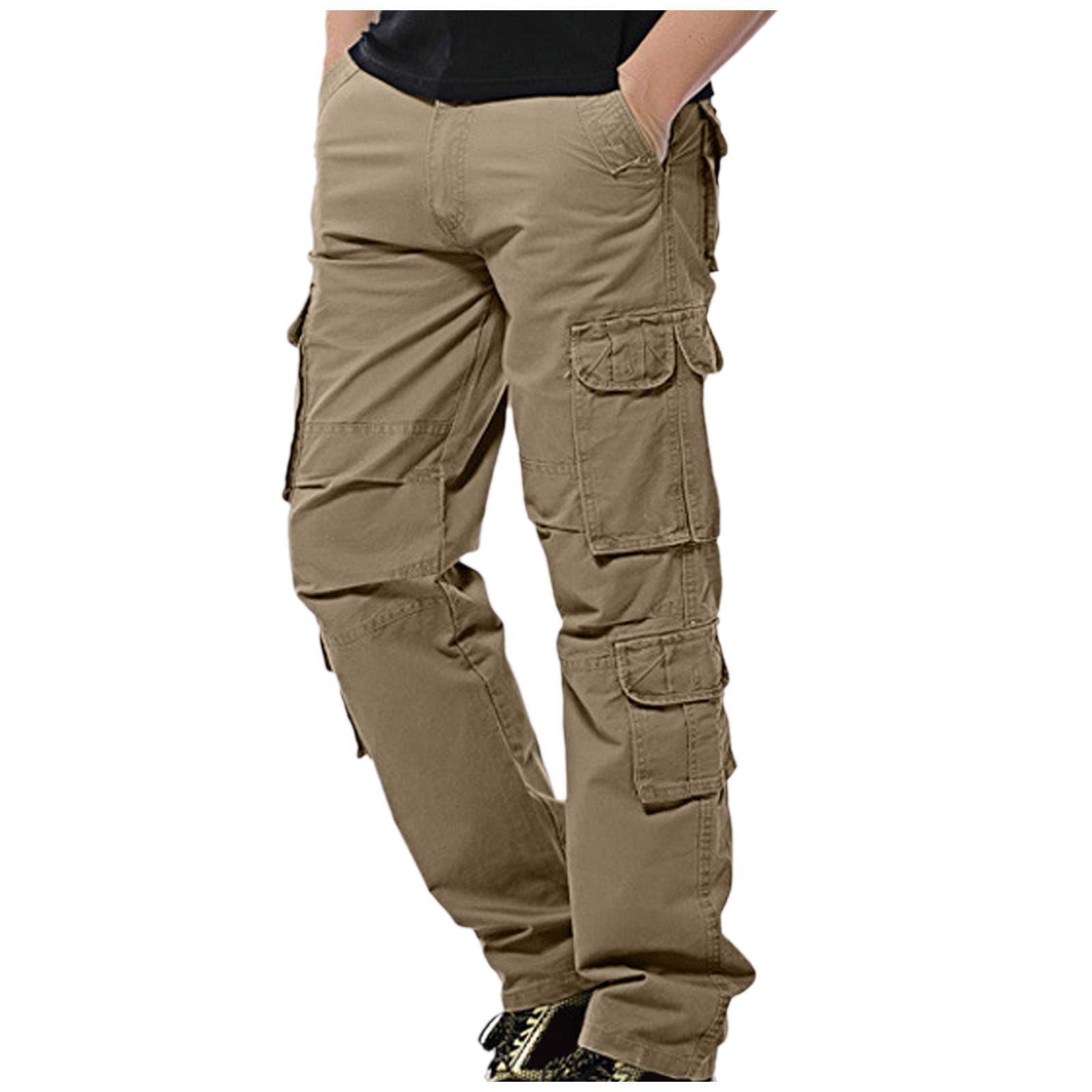 Cargo Pants for Men Relaxed Fit Men'S Mid-Waist Zip Cargo Pants Relaxed Fit  Solid Cargo Trousers with Multi-Pocket