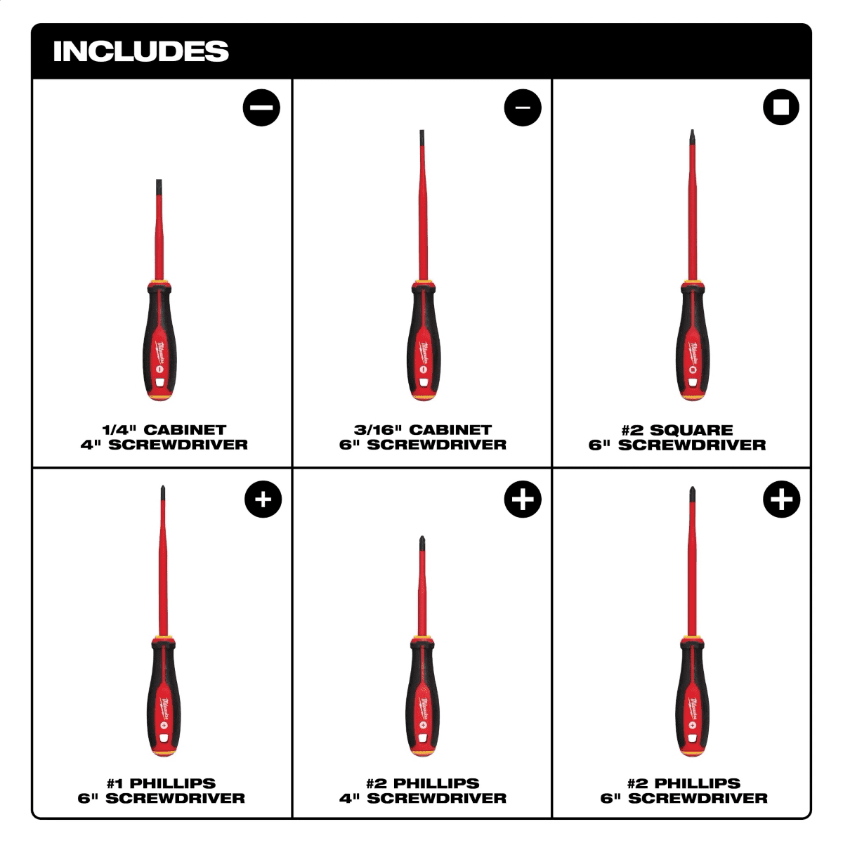 Milwaukee Tool 6pc 1000V Insulated Slim Tip Screwdriver Set