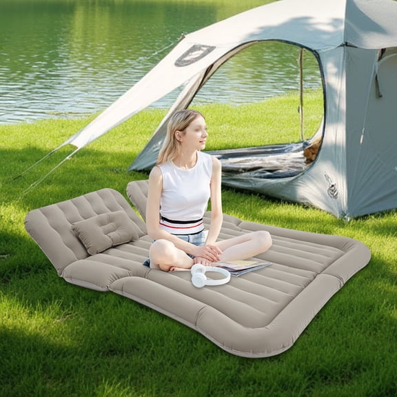 Rectangular Inflatable Air Mattress, Grey Inflatable SUV Air Mattress, Car Air Mattress with Electric Air Pump for road trips and camping excursions