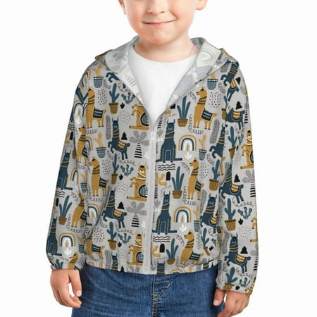 

Gaeub Llama and Cactus1 Print Athletic Sun Protection Hoodie for Kids Long Sleeve Outdoor UV Shirt Running Fishing Top for Boys Girls-2 Years