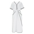 thumbnail image 5 of Robe Longue en Lin pour Femmes à Col en V, Manches Courtes, devant Torsadé, Garniture Contrastante, Robe d'Été Décontractée, S, 5 of 5