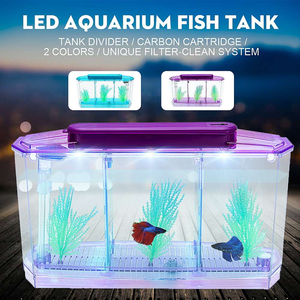 LED Light Triple Cube Betta Aquarium Box Separate Breeding