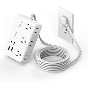 10-in-1 Power Strip with USB Ports and 5ft Extension Cord, White