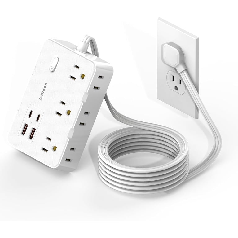 10-in-1 Power Strip with USB Ports and 5ft Extension Cord, White photo 1