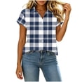 thumbnail image 3 of Ihhxva Tops for Women Plaid Button-Up Blouse Fit Button Detail Moisture-Wicking V-Neck Short Sleeve Shirt S-2XL, 3 of 7