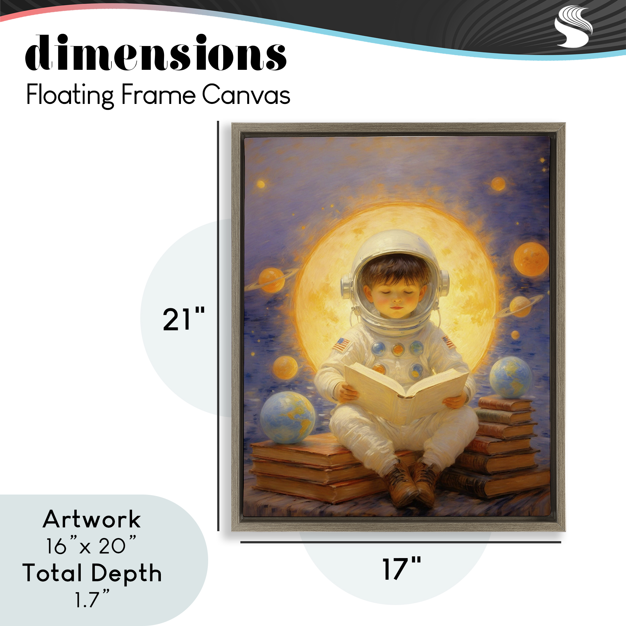 Astronaut Child Learning Brown Framed Floater Canvas Wall Art, design by Angie Hawke