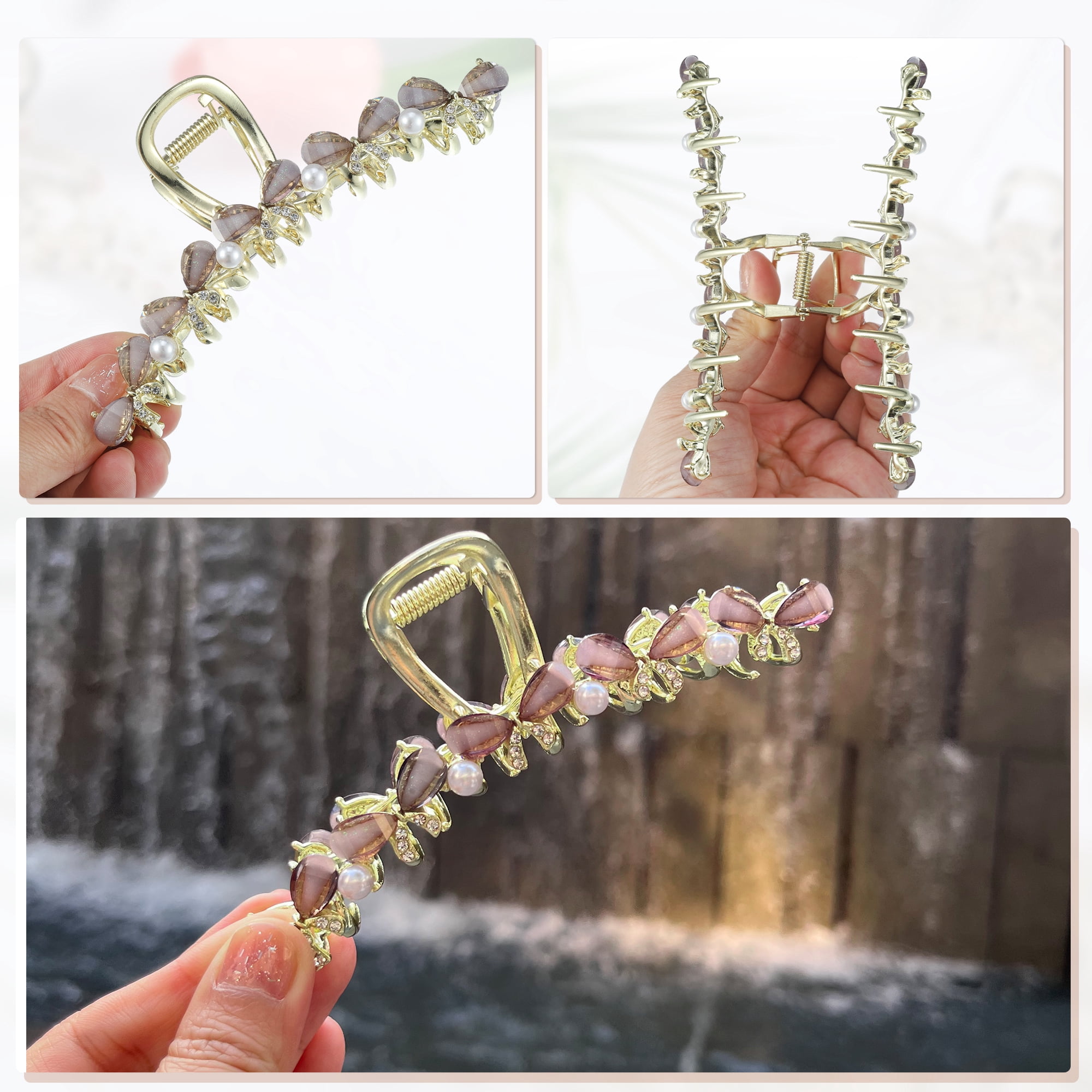 Unique Bargains Classic Faux Crystal Bling Bow Tie Hair Clip for Women Girls, Gray