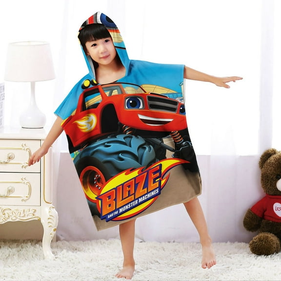 Blaze and the Monster Machines Hooded Poncho Towels, Soft & Absorbent Microfiber Beach Towel, Swimming Pool Changing Robe Bathrobe Bath Towel