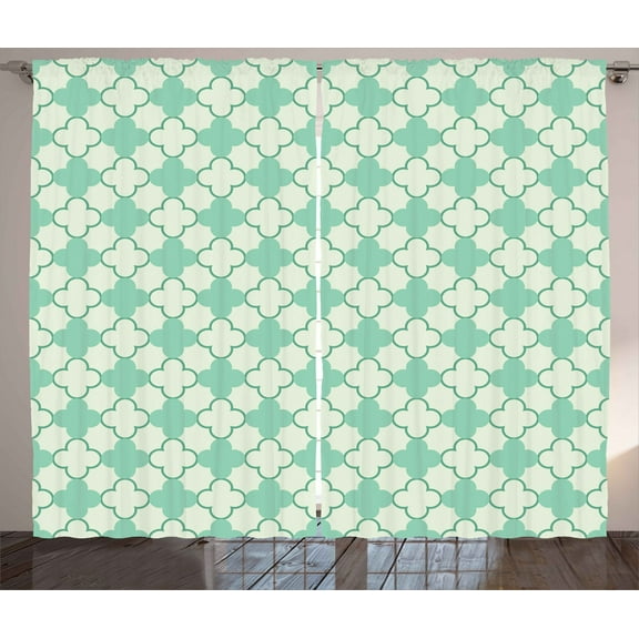 Ambesonne Victorian Curtains 2 Panel Set, Floral Motif Feminine, 108" x 63", Mint Emerald Pale Green