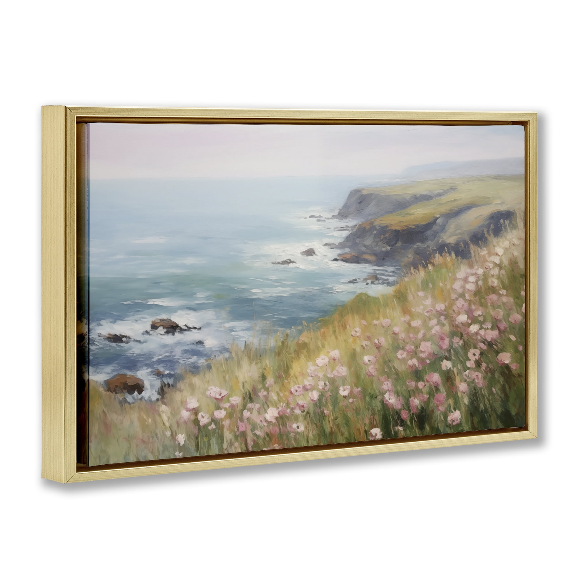 Stupell Industries Pink Wildflower View Landscape & Nature Painting Gold Floater Framed Canvas Art Print Wall Art, 25 x 17