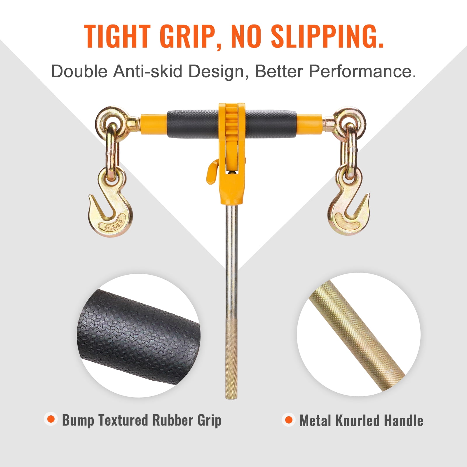 KFFKFF Chain Tightener, 5/16"-3/8" Robust Load Securing Binders, Equipped with G80 Chains for 7100 lbs Maximum Load, Ergonomic Anti-slip Handle, 2pcs