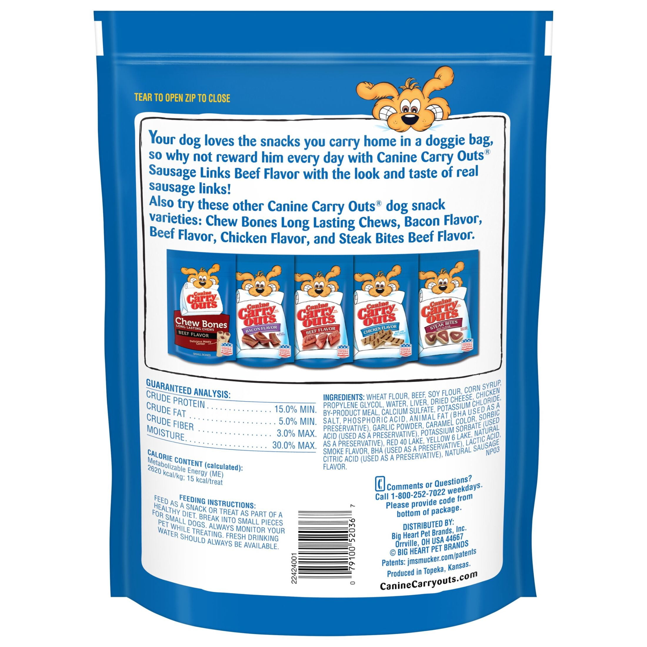Canine Carry Outs Sausage Links Beef Flavor Dog Treats, 22.5oz Bag