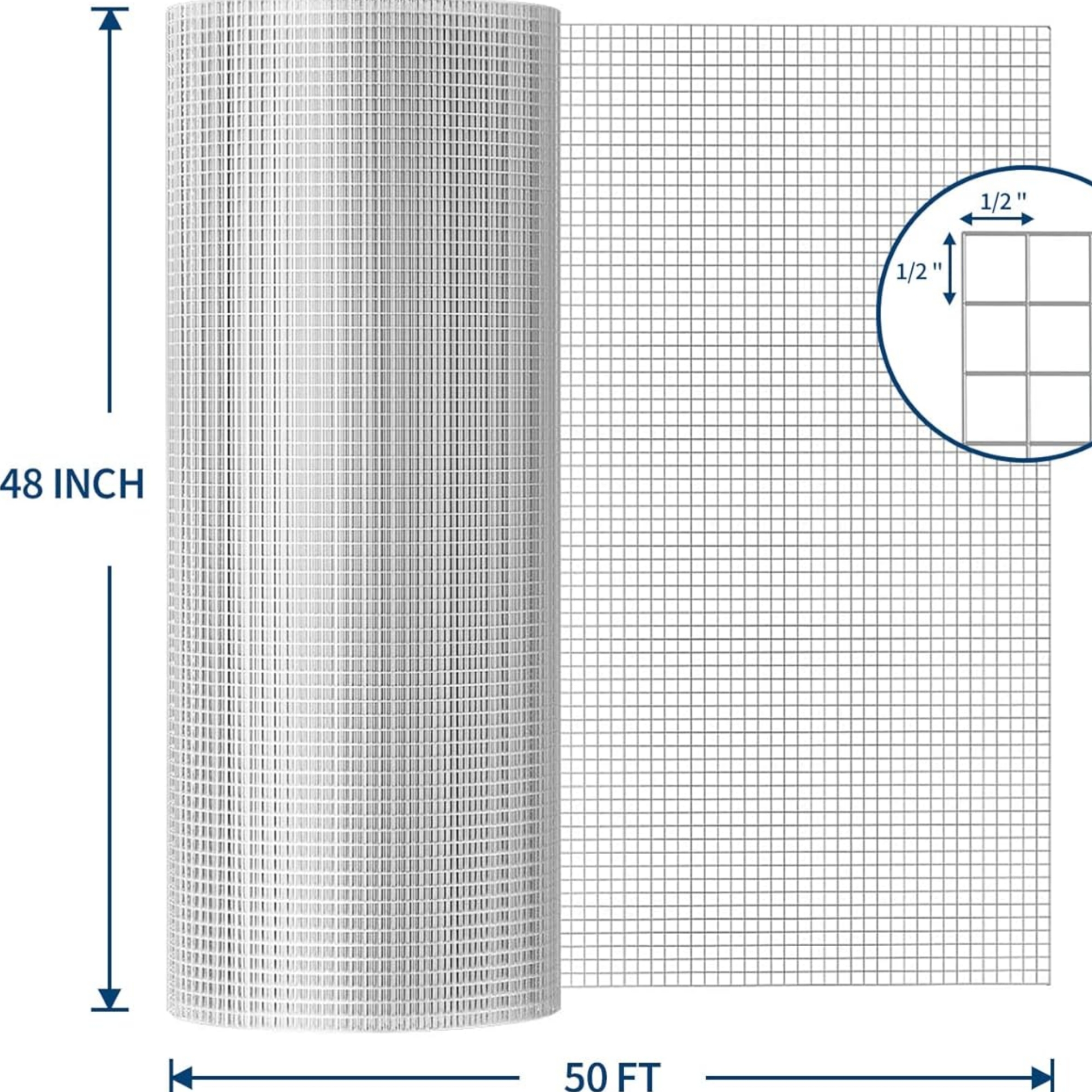 Riedhoff Hardware Cloth Fences, 19 Gauge, 1/2" Square Mesh Roll, 48" x 50', Silver