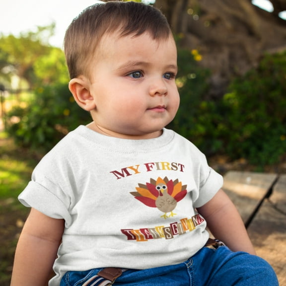 My First ThanksGiving (Turkey) - Organic Short Sleeve Baby Bodysuit