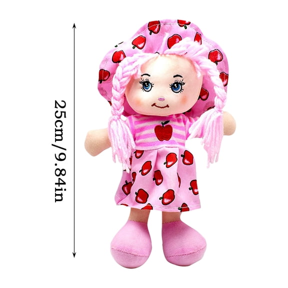 25Cm Girl Rag Doll Wearing Fruit Clothes and Hat Soft Stuffed Plush Toy Playmate Companion Toddler Birthday Gifts Holiday Room Decoration