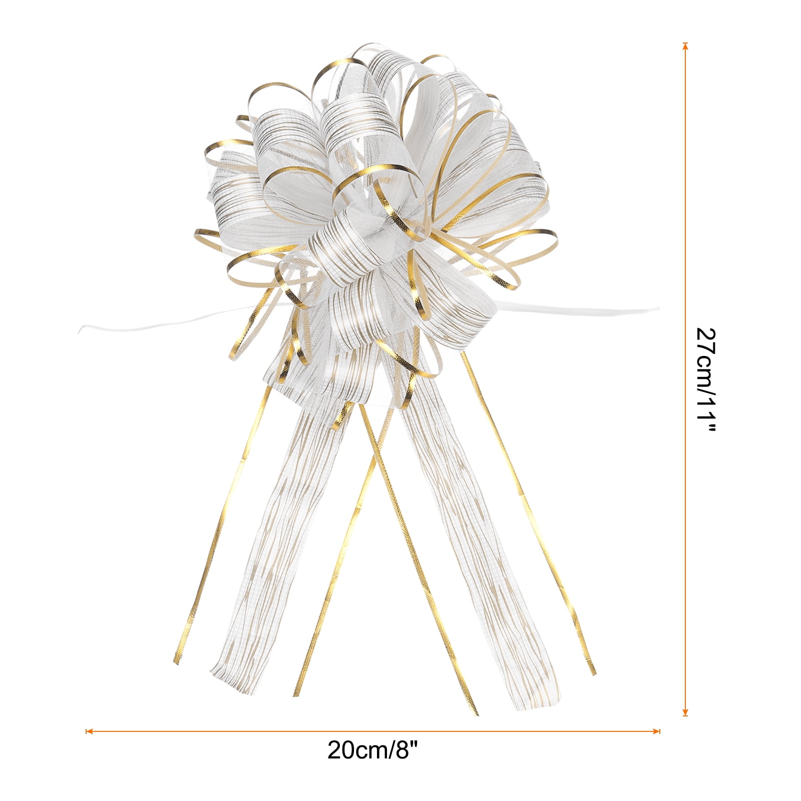 20pcs 8 Inch Large Pull Bow Gift Wrapping Bows Ribbon Organza White for Wedding Presents Christmas Party