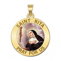 Saint Rita Religious Medal Color  - 3/4 inch Size of a Nickel -Solid 14K Yellow Gold