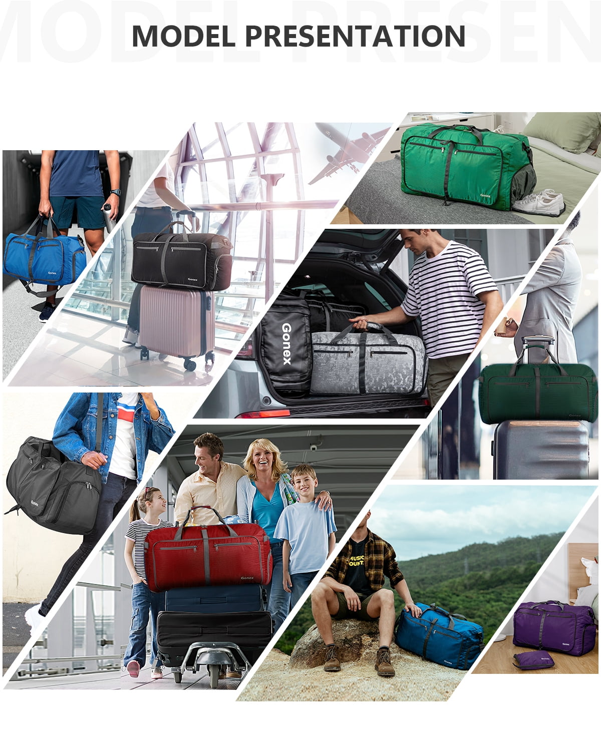 Gonex 40L Duffle Bag with Shoes Compartment, 21" Packable Travel Duffel Bags for Men Women, Water Repellent Overnight Weekend Bag