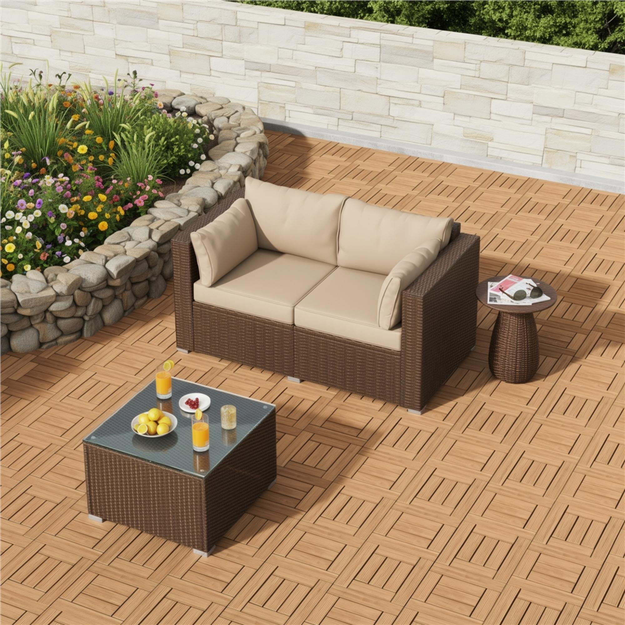 Renwick 12” x 12” Interlocking Wood Flooring Tiles for Deck, Pack of 27, Natural Wood