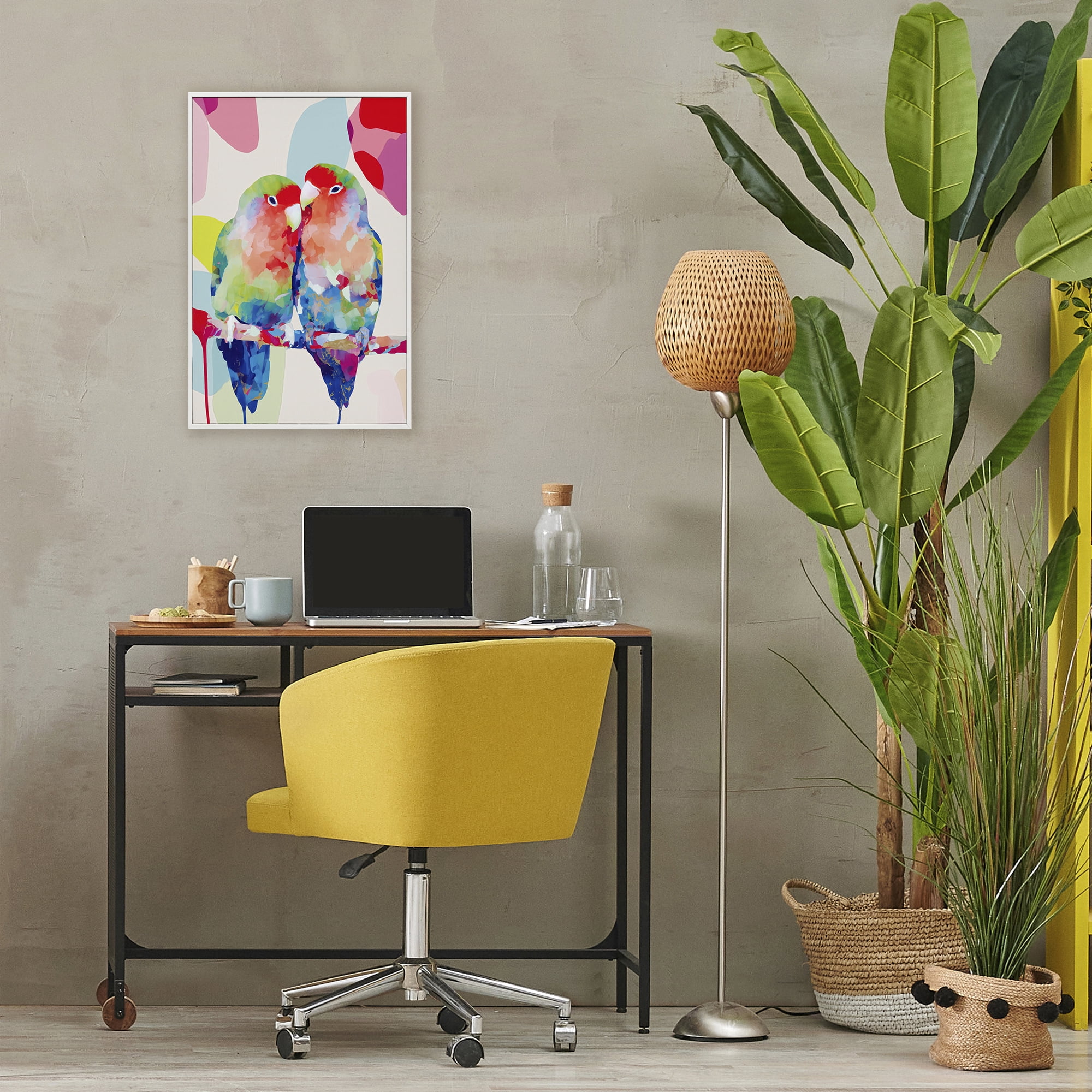 Stupell Industries Lovebirds on a Branch White Framed Giclee Art, design by Chromatic Storm Studio