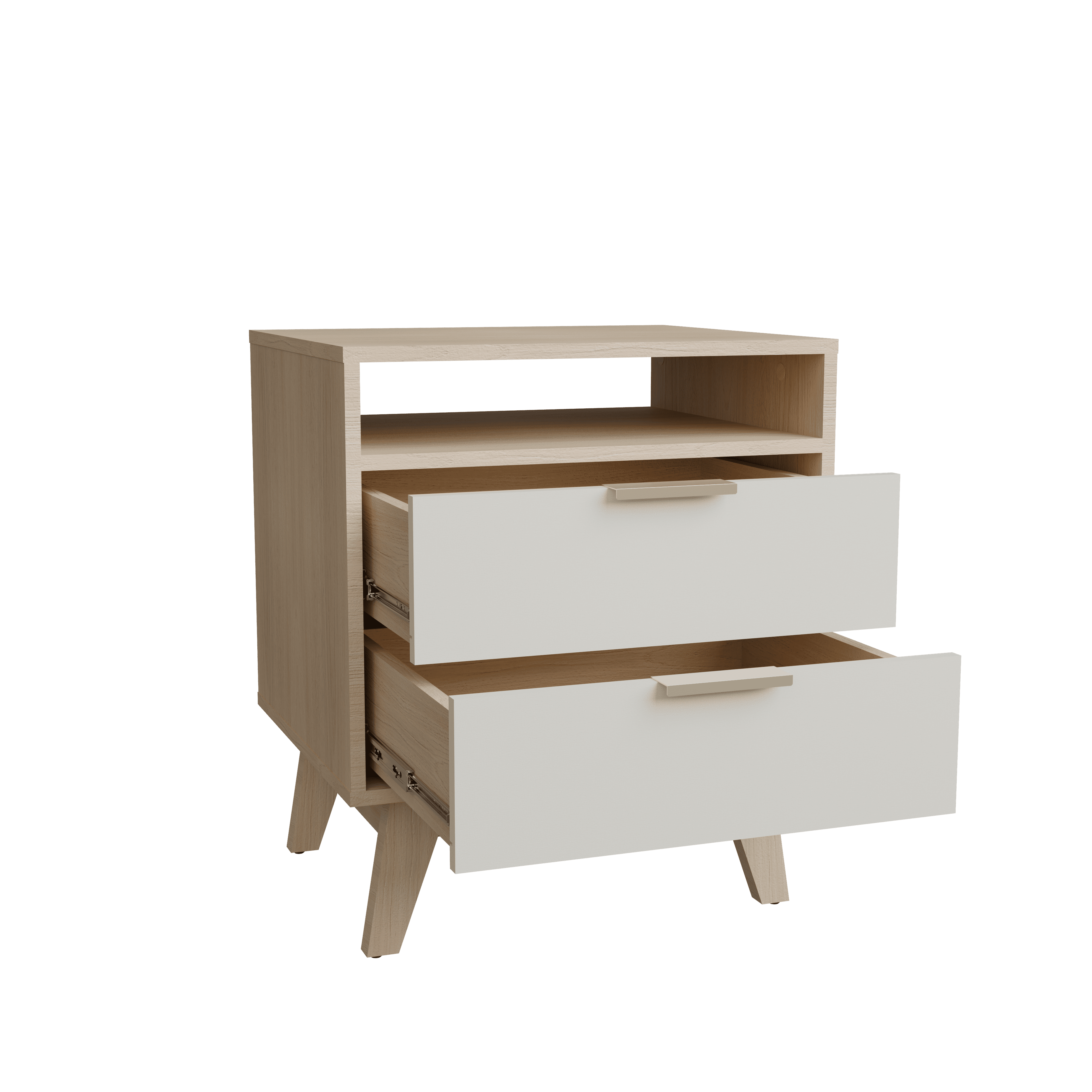 Kappesberg Copenhagen 2-Drawer Nightstand with Open Shelf, Blonde Oak/Cream – Modern Bedroom Storage for Adults and Teens
