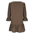 thumbnail image 5 of Breaise Cotton Linen Dresses for Women V Neck Bell Sleeve Ruffle Tiered Mini Dresses 3/4 Sleeve Solid Loose Fit Pleated Dresses Flowy Summer Casual Work Dresses Brown S, 5 of 7