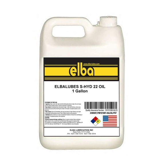 ELBALUBES S-HYD 22 | Industrial Hydraulic Oil | Hydraulic Oil 22 | Zinc-Free Ashless Hydraulic Oil | Cross Reference to Mobil VELOCITE 10.Shell TELLUS 22,Rando 22. NUTO 22. (1 Gallon)
