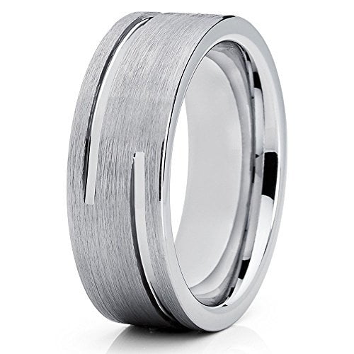 8mm Silver Tungsten Carbide Ring Double Groove Brushed Finish Unique Wedding Band (6) (6)