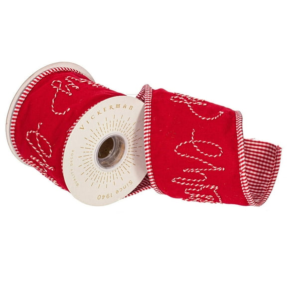 4"x5Y Red Embroidered Merry Xmas Ribbn