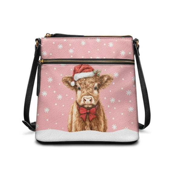 ZUXONGSY Christmas Highland Cow Snowflake Print Shoulder Handbag for Women Fashion Crossbody Bag Casual Satchel with Adjustable Wide Strap for Travel Shopping