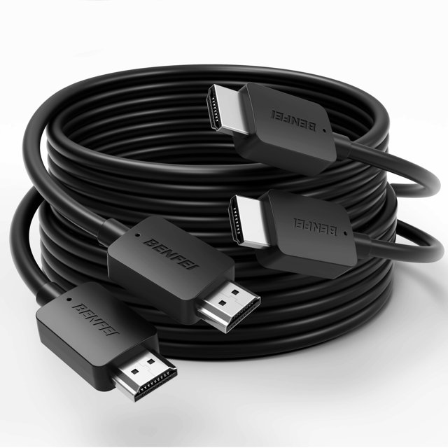 BENFEI 8K HDMI to HDMI Cable, 6 Feet, 2 Pack. A set of two black HDMI cables with BENFEI branding, supporting 8K@60Hz and 4K@120Hz resolutions. These HDMI 2.1 cables offer 48Gbps bandwidth, dynamic HDR, and 12-bit color processing for superior video quality. Designed for gaming with variable refresh rate and 4K@240Hz compatibility. Each cable is 6 feet long, suitable for home or office setups.